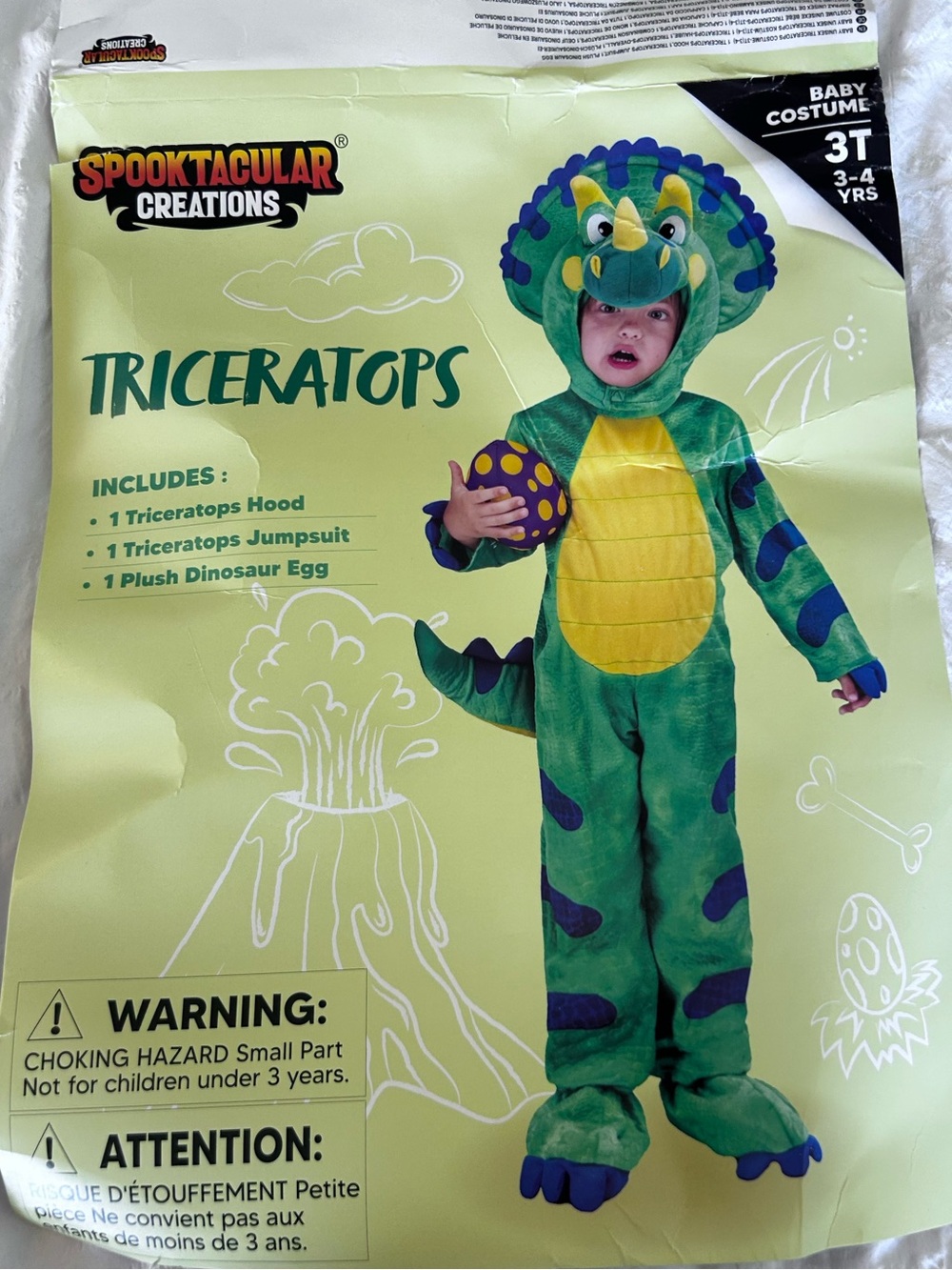 NWOT Spooktacular Creations Toddler Triceratops Dinosaur Halloween Costume 3T